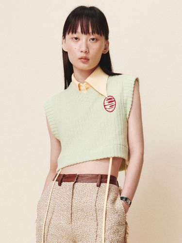 Crop Knit Vest Pale Green - Kijun - Modalova