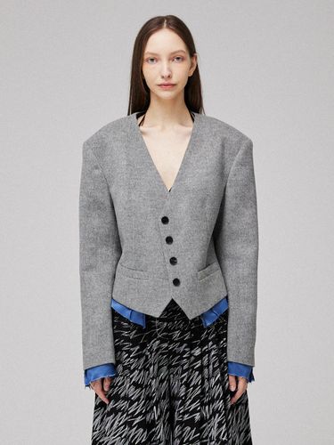 Signature collarless wool button jacket - MMAM - Modalova