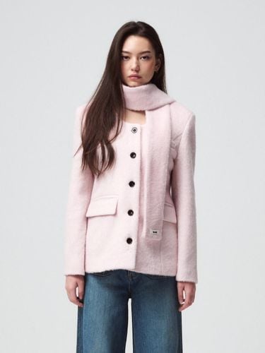 U neck scarf wool jacket_PINK - LIA CITY - Modalova