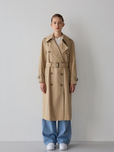 Double Belt Long Trench Coat - sisterhood - Modalova