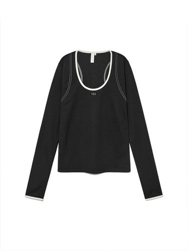 U - neck Long Sleeve Top Black - Kijun - Modalova