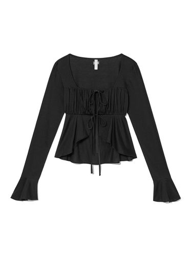 Shirring Tie Blouse Black - Kijun - Modalova