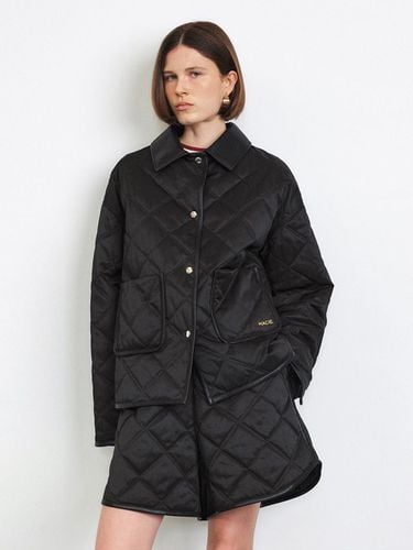 FAUX LEATHER DETAIL QUILTED JACKET [BLACK] - HACIE - Modalova