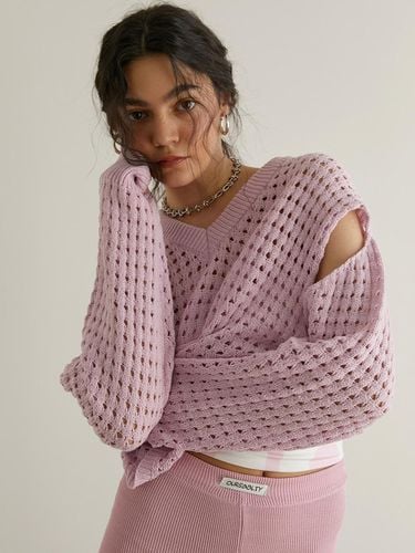 Net Cut-out Boxy Crop Knit - oursaalty - Modalova