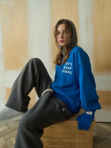 Boxy Fleece Cotton Sweatshirt [Blue] - oursaalty - Modalova