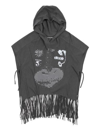 Charcoal Graphic Hooded Poncho - odlyworkshop - Modalova