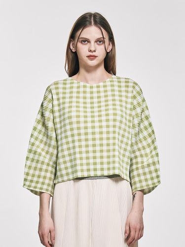 Retro Checkered Pleats Round Blouse_AI02WNPBL09 - yoyoyoy - Modalova