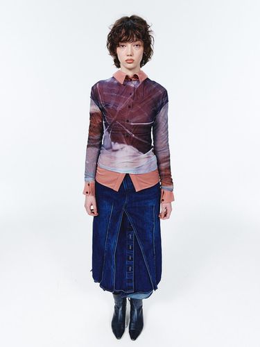 Indigo Washed Double Denim Skirt - odlyworkshop - Modalova