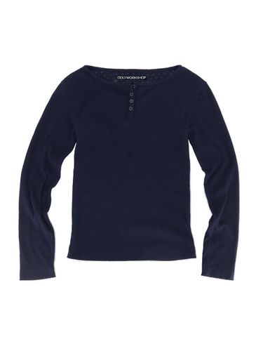 Indigo Pointelle Henley Tee - odlyworkshop - Modalova