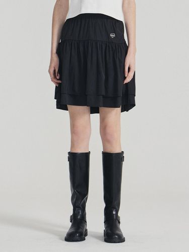 Layered Shirring Mini Skirt Black - FALLETT - Modalova