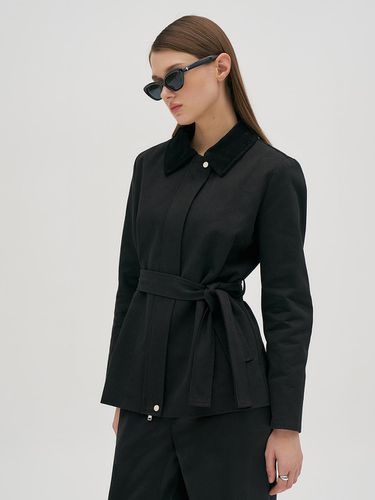 Belted Cotton Field Jacket Black - LAPRESMIDI - Modalova