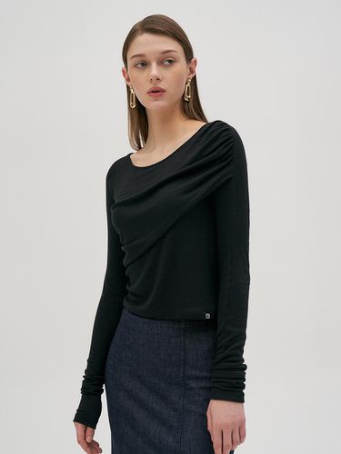 Wool Shirring Tencel T-shirt Black - LAPRESMIDI - Modalova