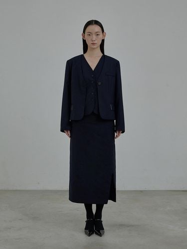 Slit long suit skirt - Navy - MAUSOLEUM - Modalova