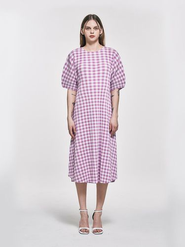 Retro Checkered Short-Sleeved Pleated Long dress_A - yoyoyoy - Modalova