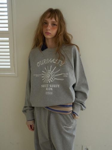 Vintage Cotton Terry Crew Neck Sweatshirt [Melange Gray] - oursaalty - Modalova