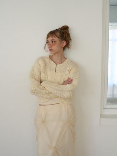 Handmade Wool Blend Flower Pattern Cardigan [Beige] - oursaalty - Modalova