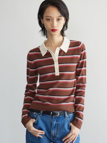 STRIPE COLLAR NECK KNIT BROWN - michikolondon - Modalova