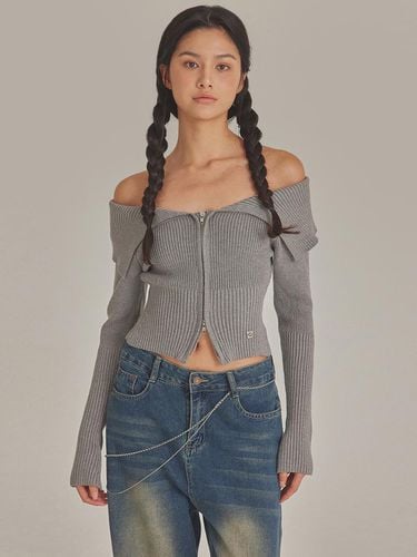 Off Shoulder Sailor Knit Zip-Up Ribbed Sweater (T423OT800) - TOPGIRL - Modalova