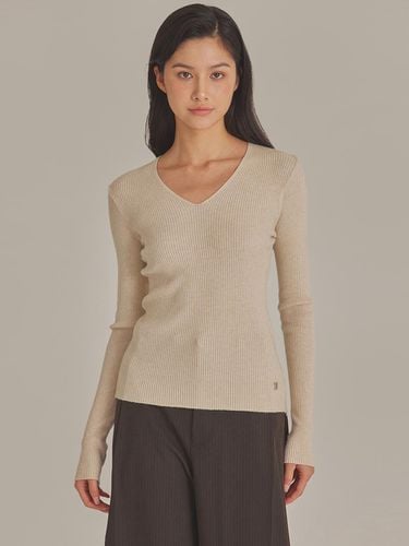 Ribbed V-Neck Long Sleeve Top (T423TP101) - TOPGIRL - Modalova