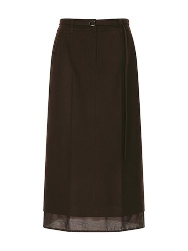 H-line Pleated Wool Blend Long Skirt (OW4WS9680) - OLIVE DES OLIVE - Modalova