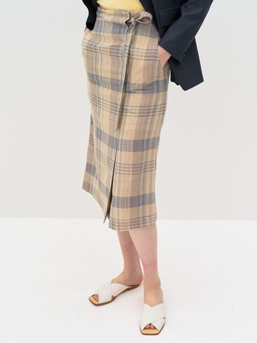 P Wool Blend Check Banding Belt Skirt - Beige - Et demain - Modalova