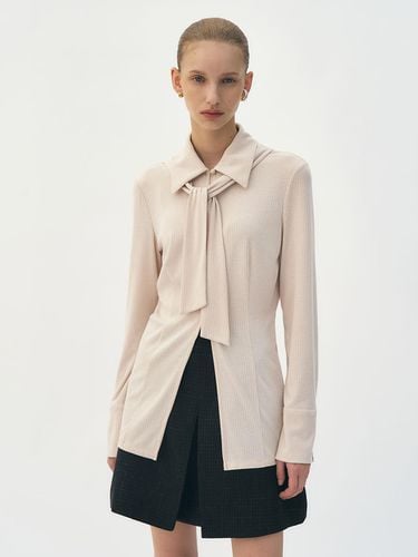 Scarf tie neck jersey blouse top (Ivory) - Et demain - Modalova