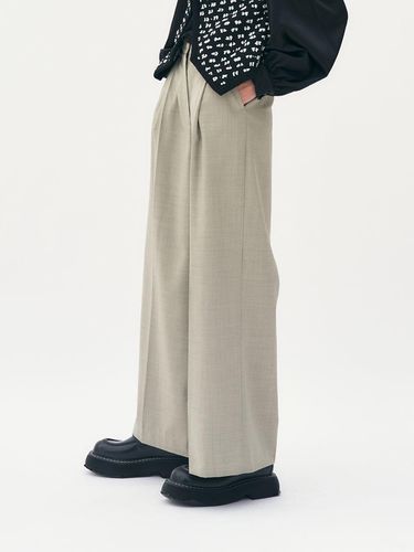 Fabric from ITALY] Wool wide-leg trousers (khaki) - Et demain - Modalova