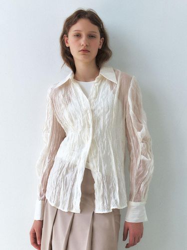 See-through tuck sleeve crinkle shirt - Beige - Et demain - Modalova