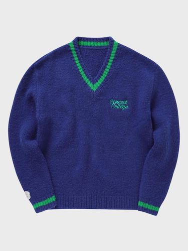 Cobalt Blue Preppy V-neck Knitwear - conceptcollege - Modalova