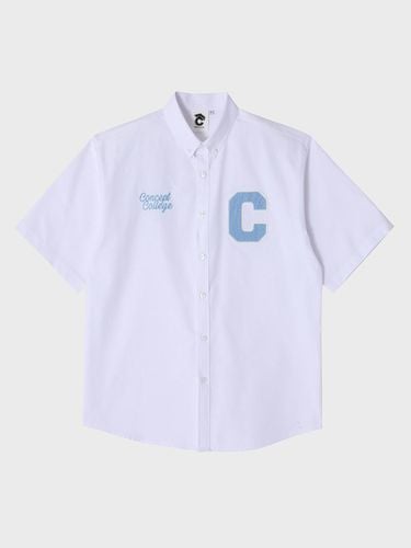 Sky Blue C Patch White Oxford Short-Sleeved Shirt - conceptcollege - Modalova