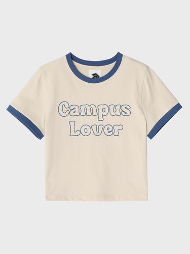 Campus Lover' Crop Short-Sleeved Ringer T-Shirt_Light Beige - conceptcollege - Modalova