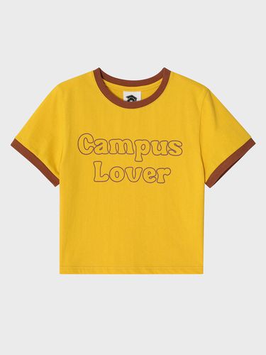 Campus Lover' Vintage Yellow Cropped Short-Sleeved T-Shirt - conceptcollege - Modalova