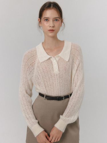 Pastel Fur collar knitwear (3color) - AUBE UE - Modalova