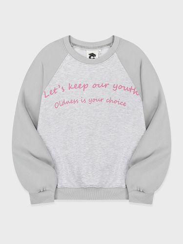 Lettering Raglan Sweat Shirt_Ash Gray/Light Gray - conceptcollege - Modalova