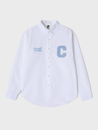 Sky Blue C Patch Oxford Long Sleeve Shirts_White - conceptcollege - Modalova