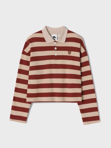 Stripe rugby long-sleeved cropped collar T-shirt_Burgundy/ - conceptcollege - Modalova