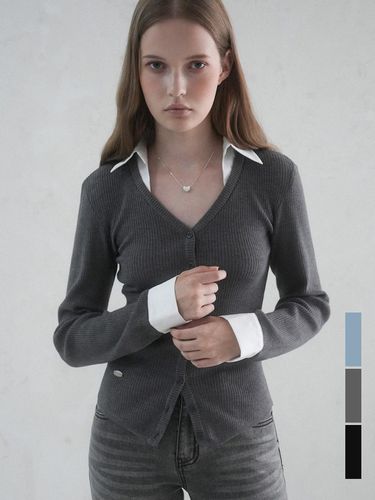 Lea Shirt Layered Knit Cardigan - 3COL - vivacious - Modalova