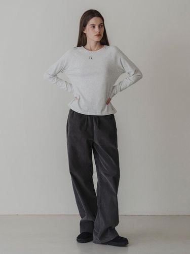 Corduroy Elastic Waistband Straight Pants [Charcoal] - THE MITTEN - Modalova