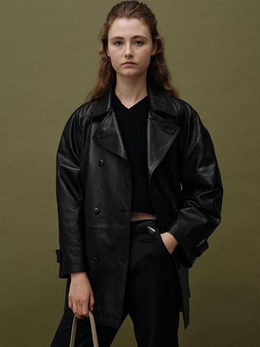 Vegetable Leather Pea Coat (Black) - NOTHING WRITTEN - Modalova