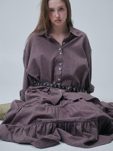 HEART BUTTON CHECK SHIRT, PURPLE - FUNFROMFUN - Modalova