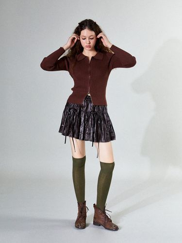 Ribbon Leather Ruffle Skirt (BROWN) - koolkitten - Modalova