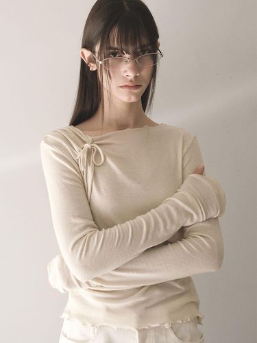 Wool tencel ribbon shirring top - Et demain - Modalova