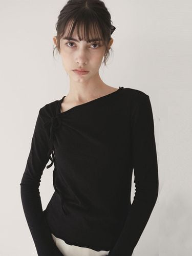 Wool tencel ribbon shirring top - Black - Et demain - Modalova