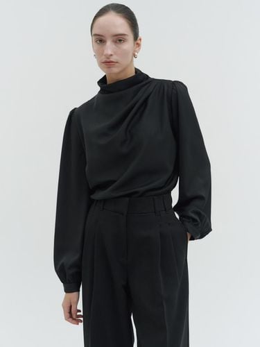 Puffed Sleeves Dress High-Neck Blouse_BLACK - OER - Modalova