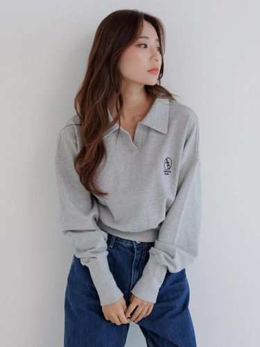 Collar Cropped Sweatshirt Melange Gray - Awesomestudio - Modalova