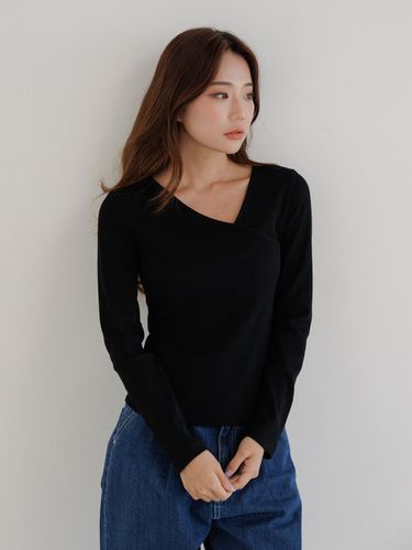 V-neck V-neck knit long-sleeved T-shirt black - Awesomestudio - Modalova