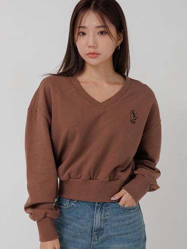 V-neck cropped sweatshirt brown - Awesomestudio - Modalova