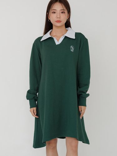 Open collar sweatshirt dress green - Awesomestudio - Modalova