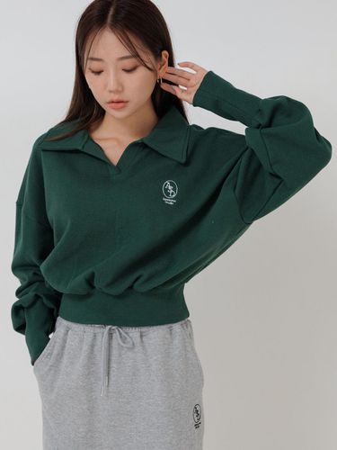 Women's Collar Cropped Sweatshirt Green - Awesomestudio - Modalova