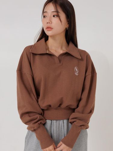 Collar Cropped Sweatshirt Brown - Awesomestudio - Modalova